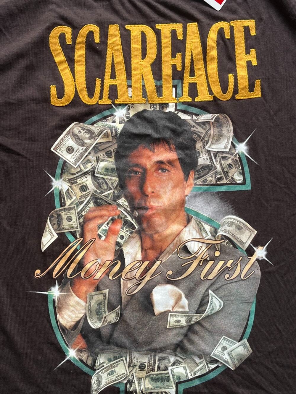 Scarface x Reason Men’s Large Money First Tony Montana Graphic T-Shirt Brown NWT
